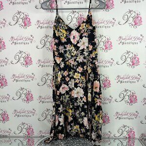 GAP dress flowy flowers Black and Pink yellow white Floral Dress smocked